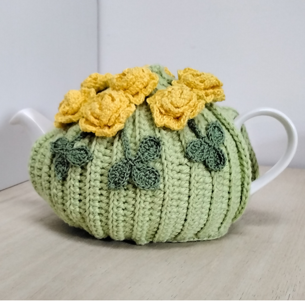 Yellow-roses-medium-large-teacosy-left-white-teapot-Australian-made-watch-the-birdy-crochet