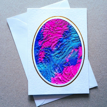 Free motion embroidery on dyed silk Card #5