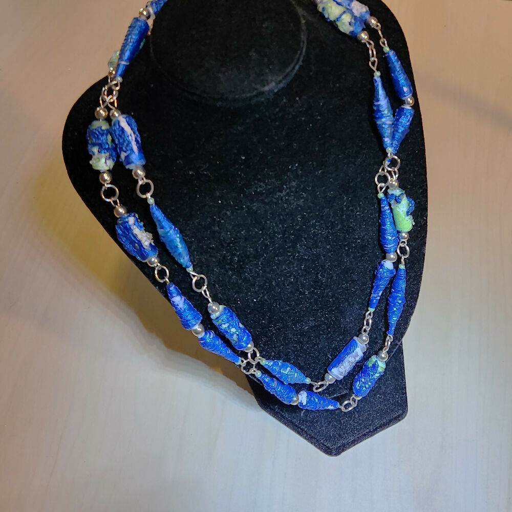 Beaded necklace. Extra long. Tyvek paper beads.