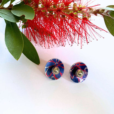 Anodised aluminium stud earrings hand printed and dyed - Colour and Alloy Collection