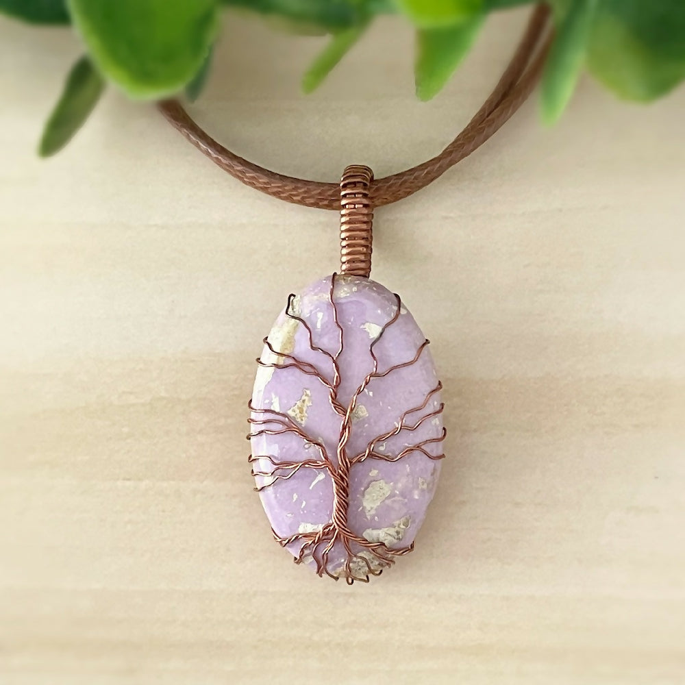 Australian-artist-handmade-jewellery-wire-wrapped-tree-pendant-pink-phosphorite