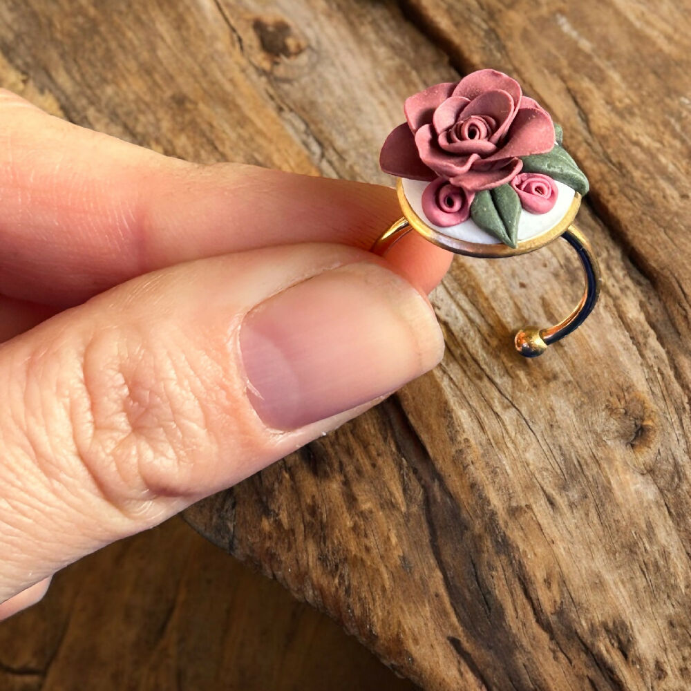 Floral Rose Hand sculpted Rings - Dusty Mauve