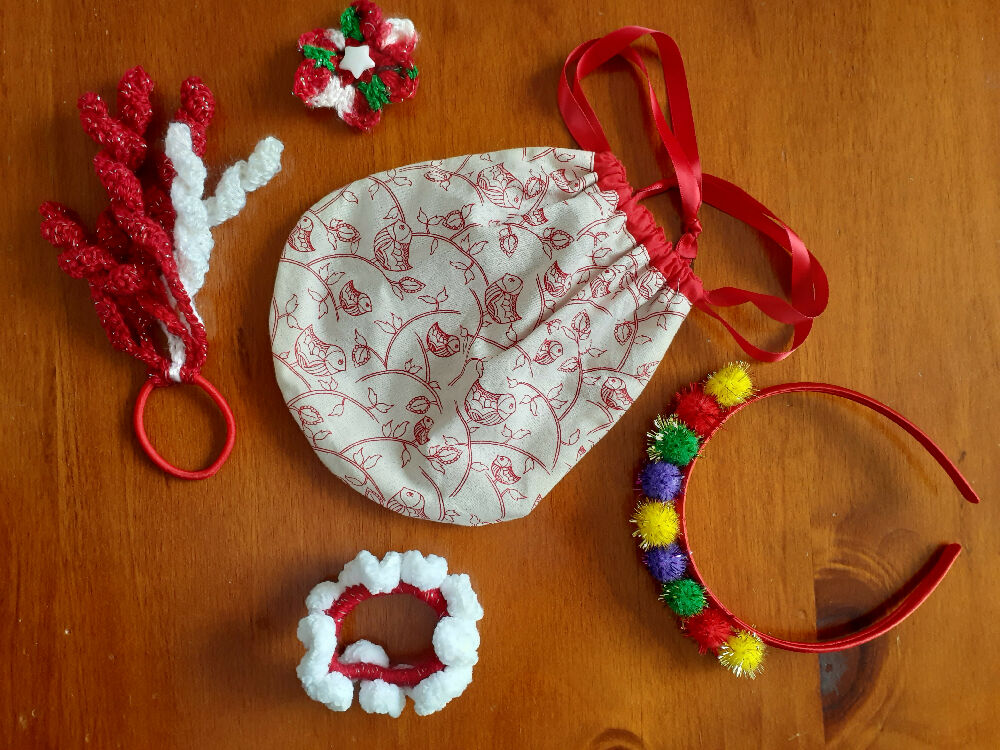 Children's Drawstring Christmas Bags with Hair Accessories