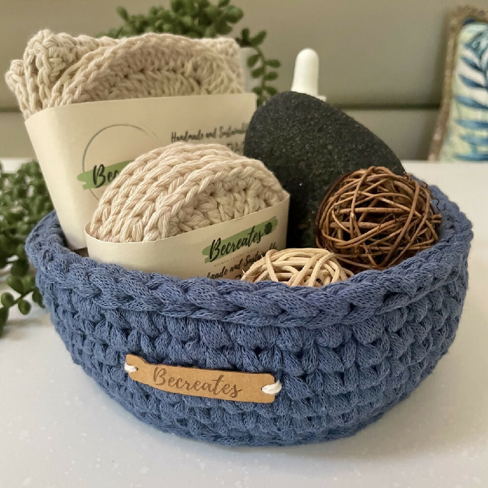 Crochet handmade basket | Home Decor | Small Denim Blue