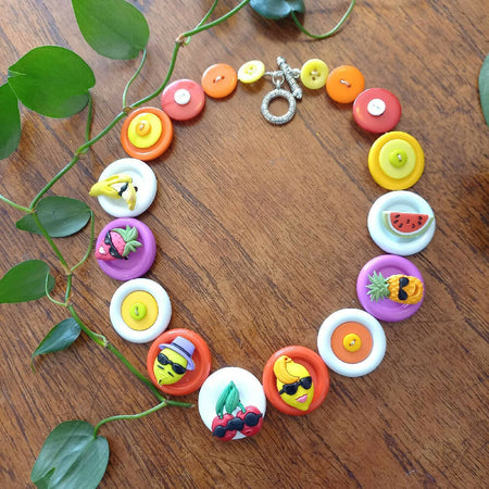 Handmade button necklace - Cool Fruits