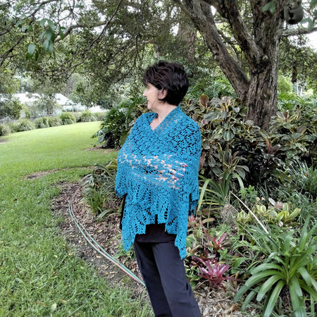 Shawl - blue/teal the Secret Garden crocheted