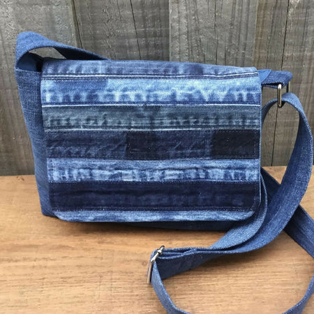 Upcycled Denim Messenger Bag – Blue Denim