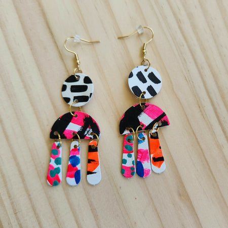 Multicolour and moody lightweight statement leather dangle earrings