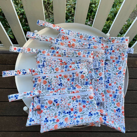 Water-resistant wet bags - Denmark Collection - Orange and Blue Watercolour Floral (Eszter's Creations)