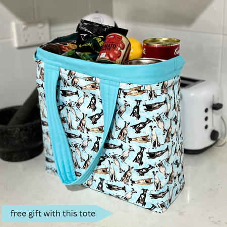 Grocery Tote .. Lined with storage pouch .. Whippet (mini scale)