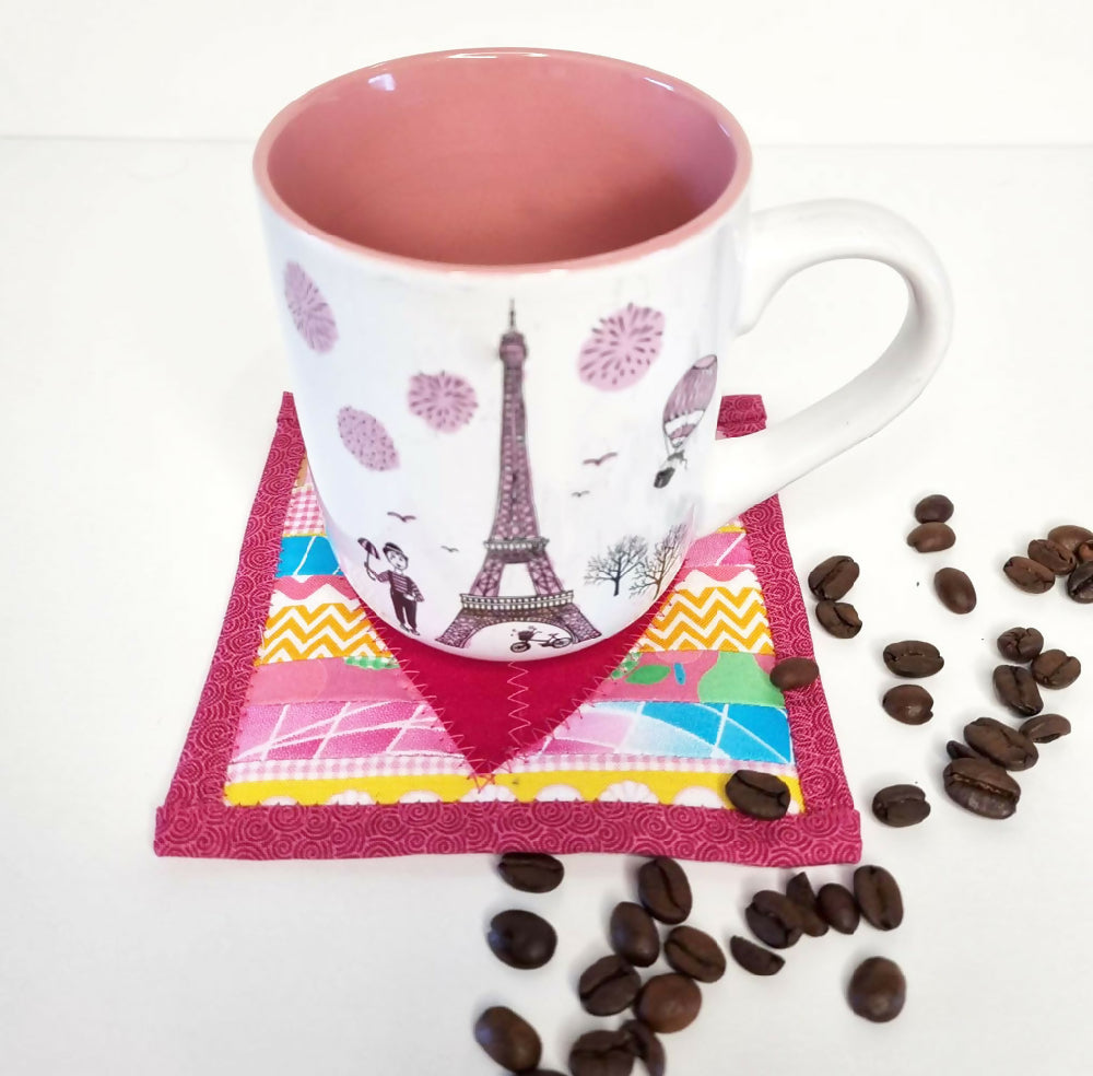 Pink Mug Rug with Heart - Single Coaster - FREE SHIPPING!