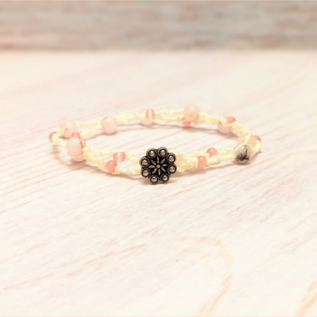 Macrame bracelet with cherry blossom jasper gemstones and glass beads