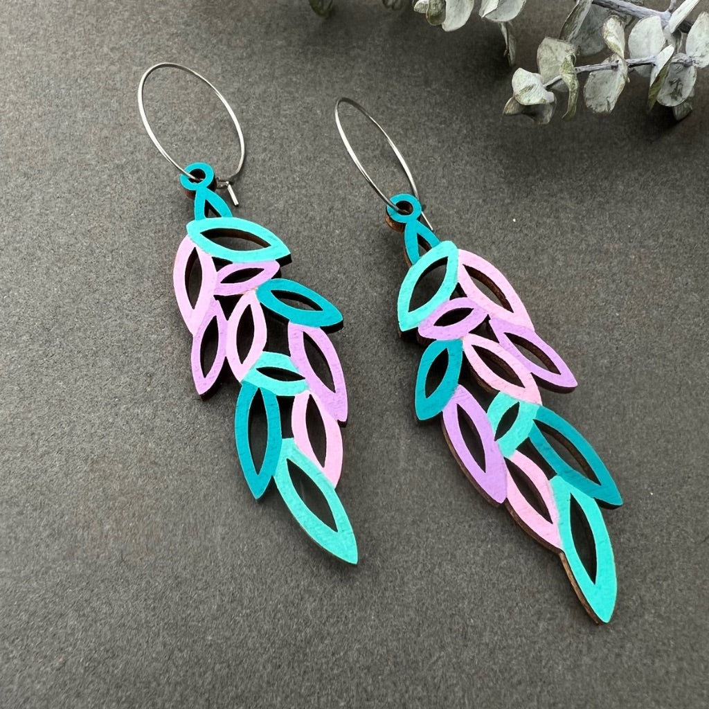 Leaf Hand Painted Wooden Earrings