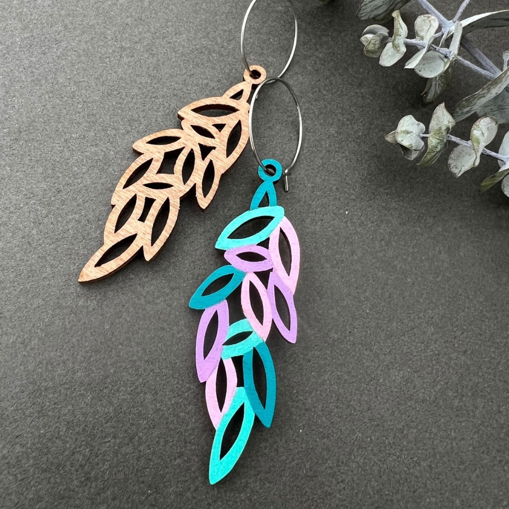 Leaf Hand Painted Wooden Earrings