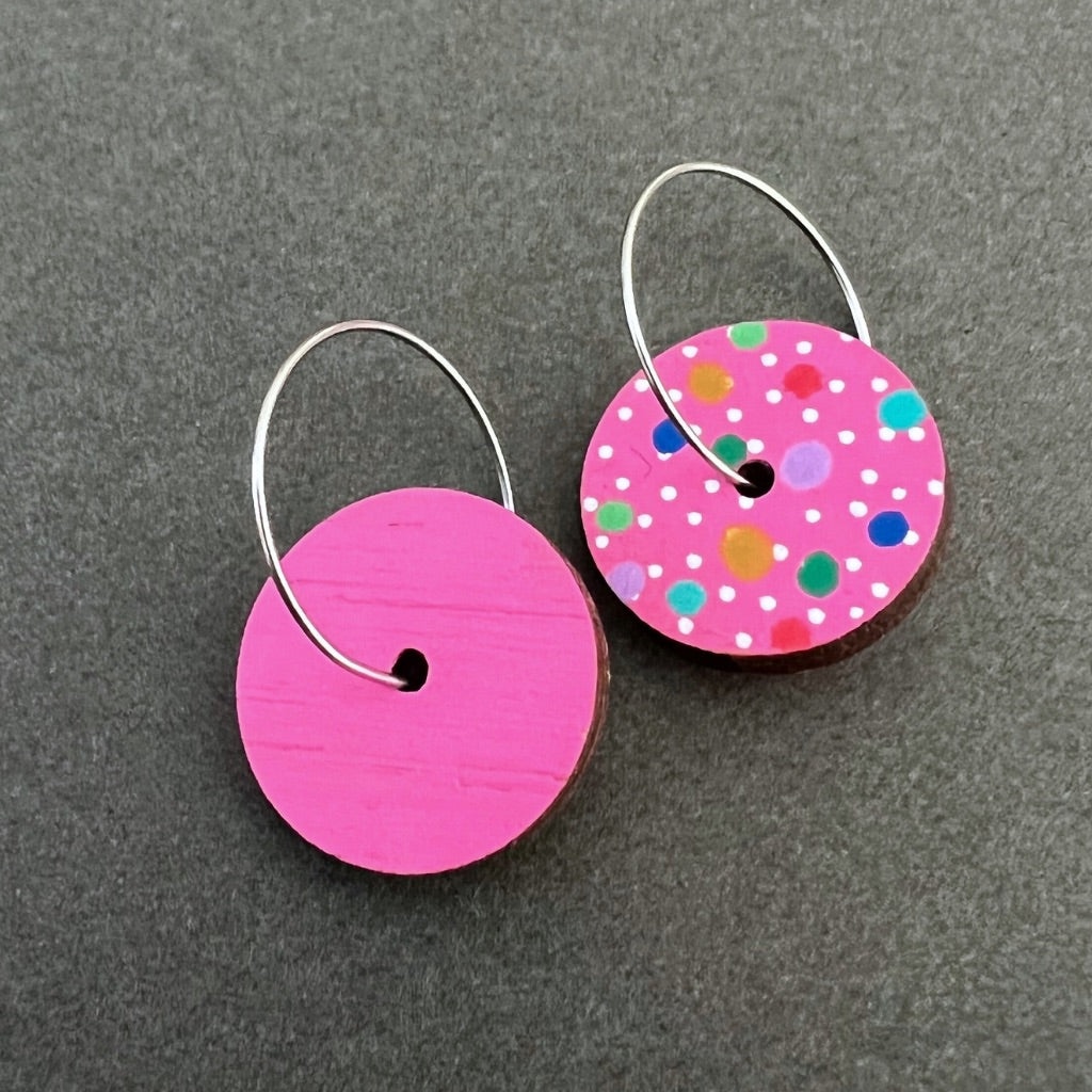 Hot Pink Unique Hand Painted Dangle Earrings
