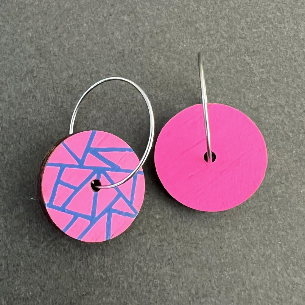 Hot Pink Unique Hand Painted Dangle Earrings