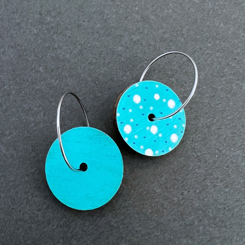 Unique Aqua Hand Painted Dangle Earrings