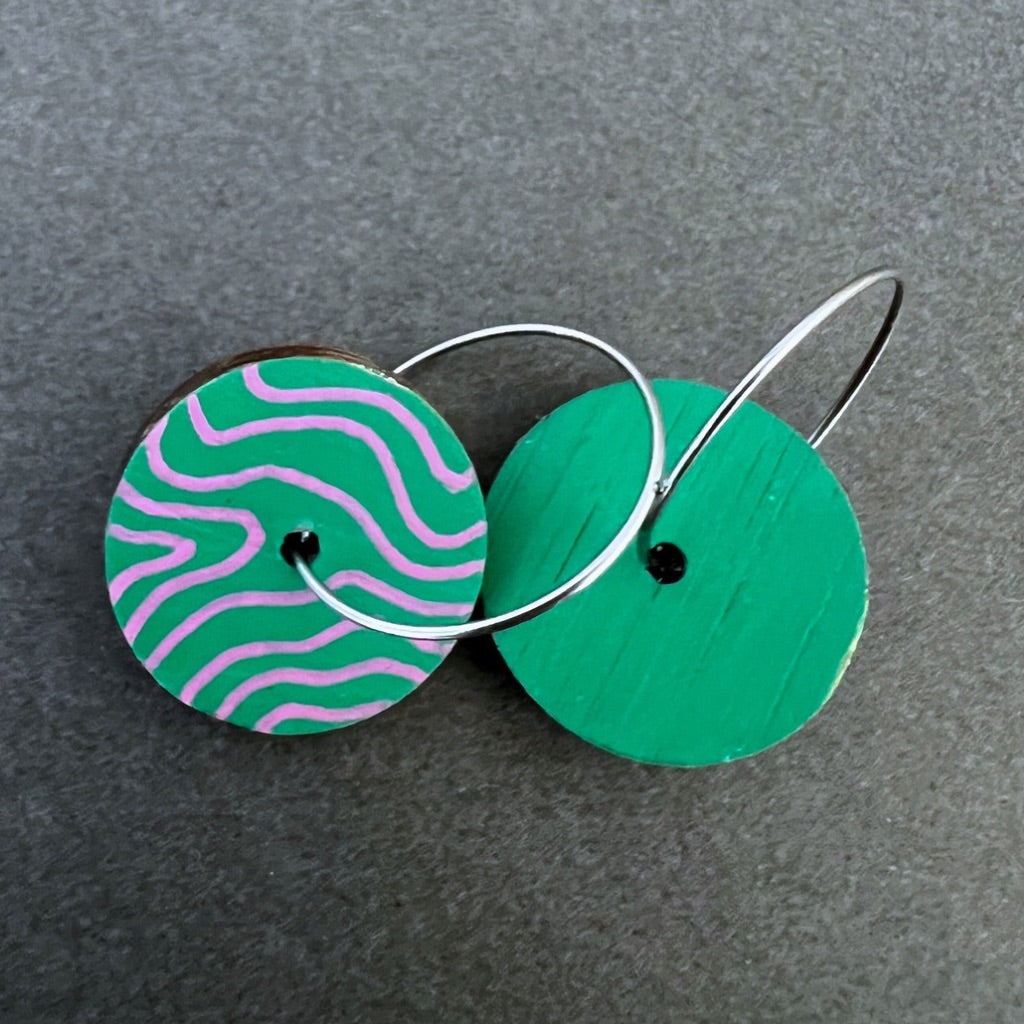 Unique Hand Painted Green Dangle Earrings