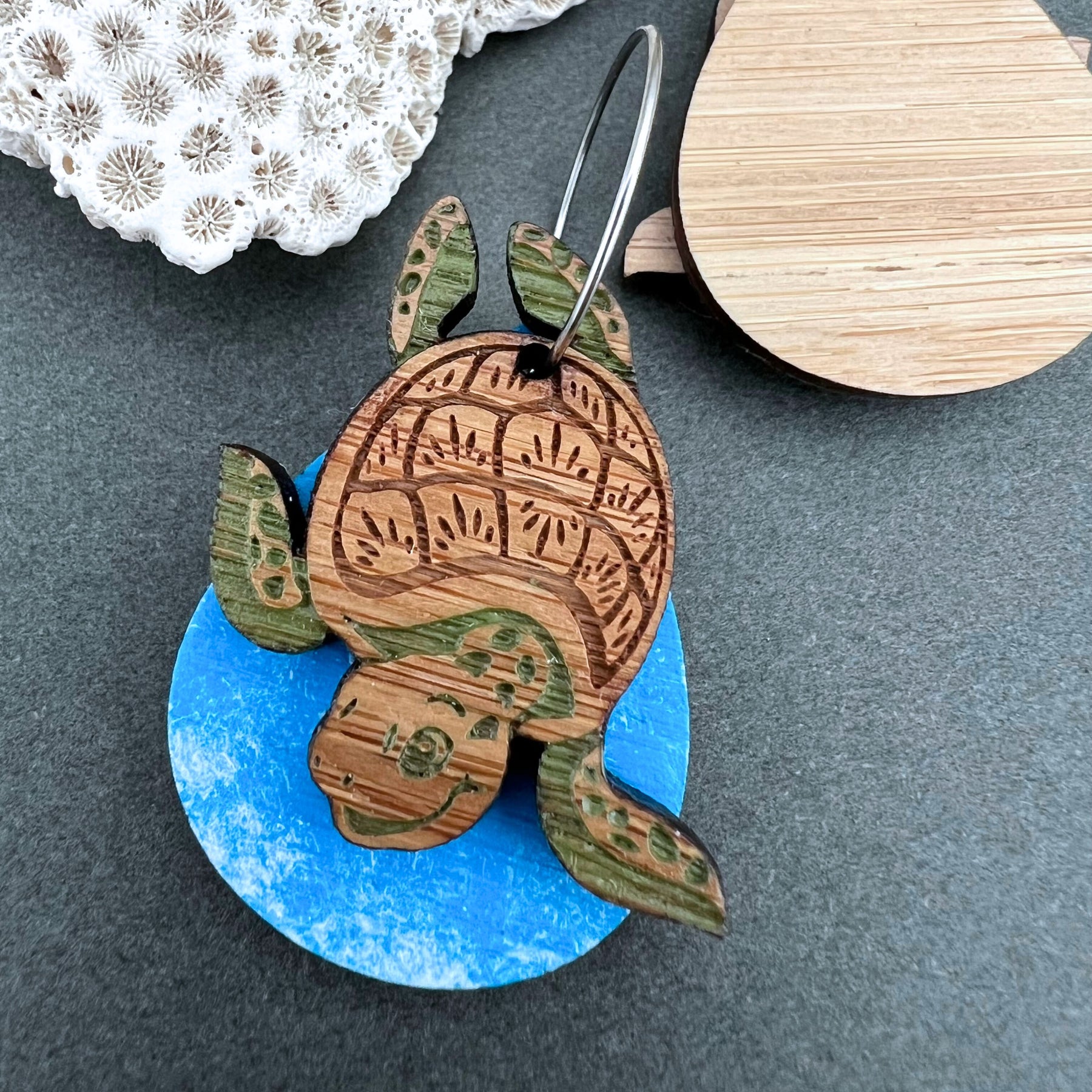 Fun Turtle Unique Wooden Earrings