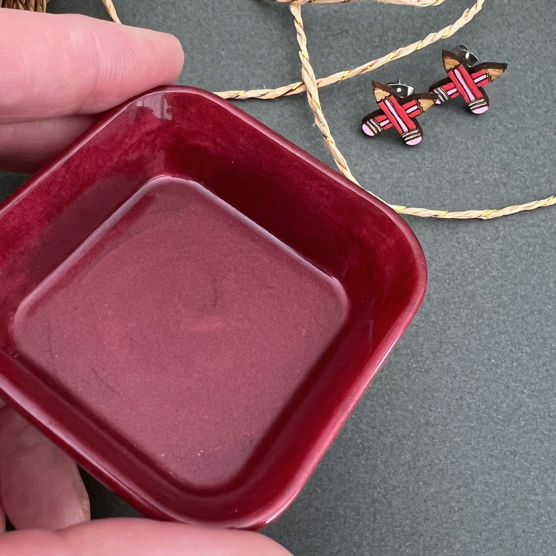 Red Gift Set Earrings And Trinket Dish