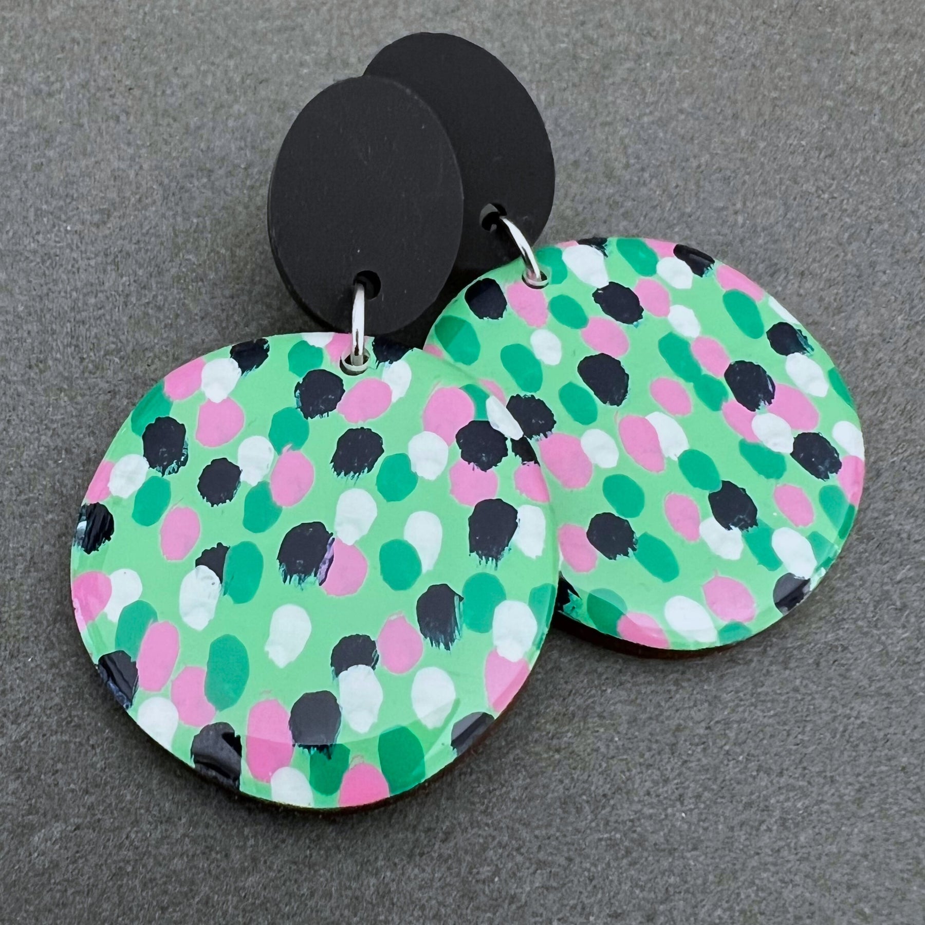 Hand Painted Green Art Statement Earrings