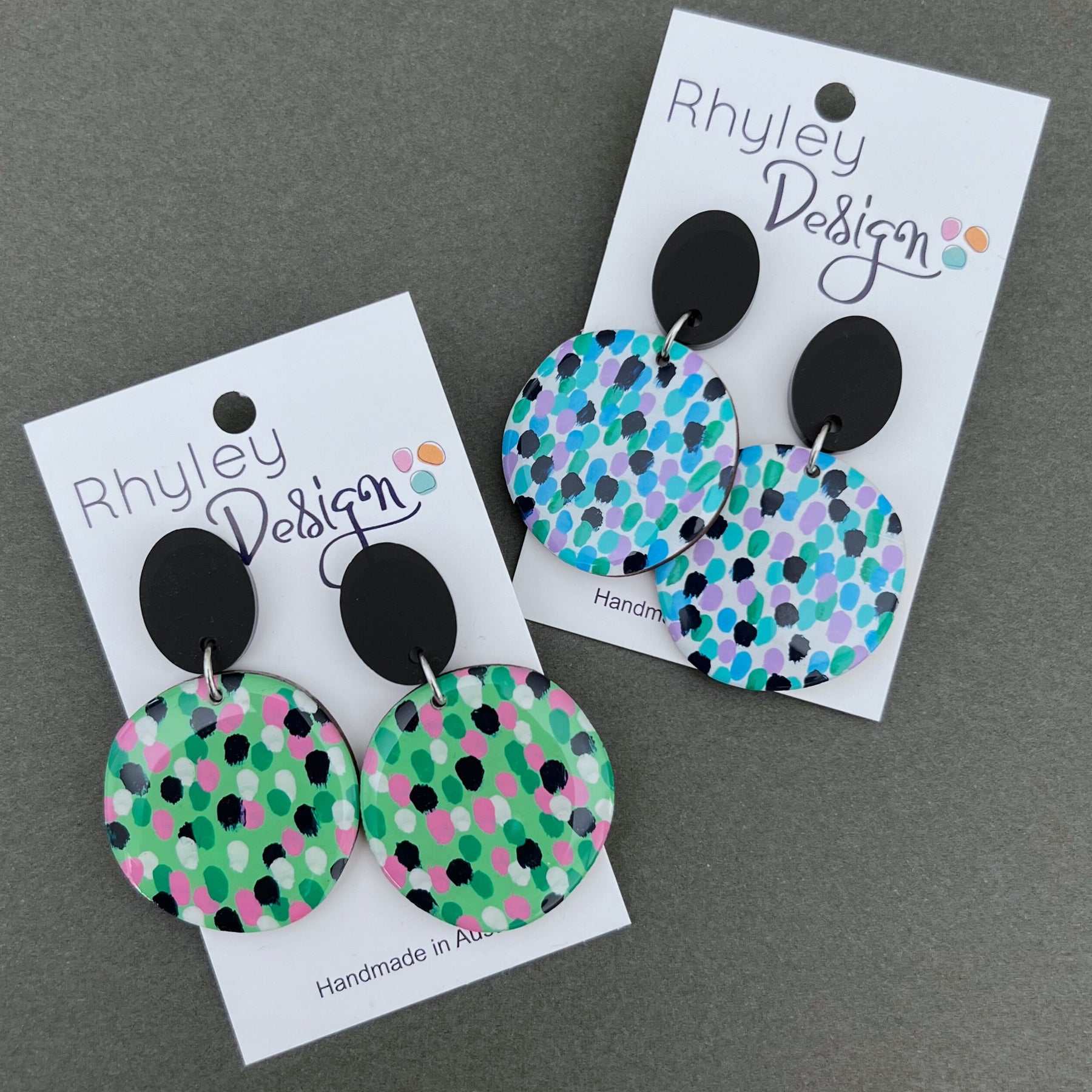 Hand Painted Green Art Statement Earrings