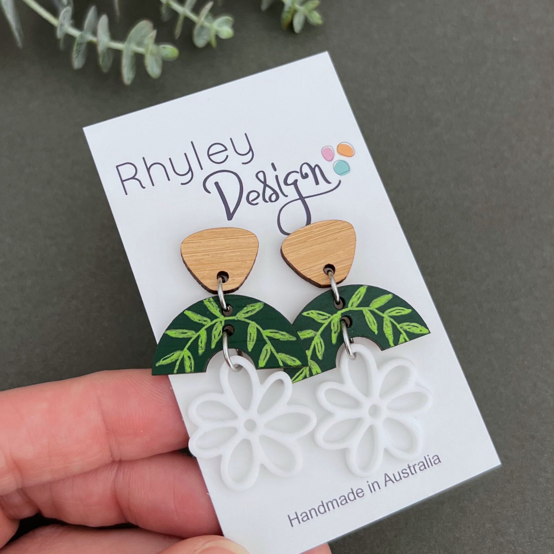 Spring Flower Hand Painted Statement Dangle Earrings