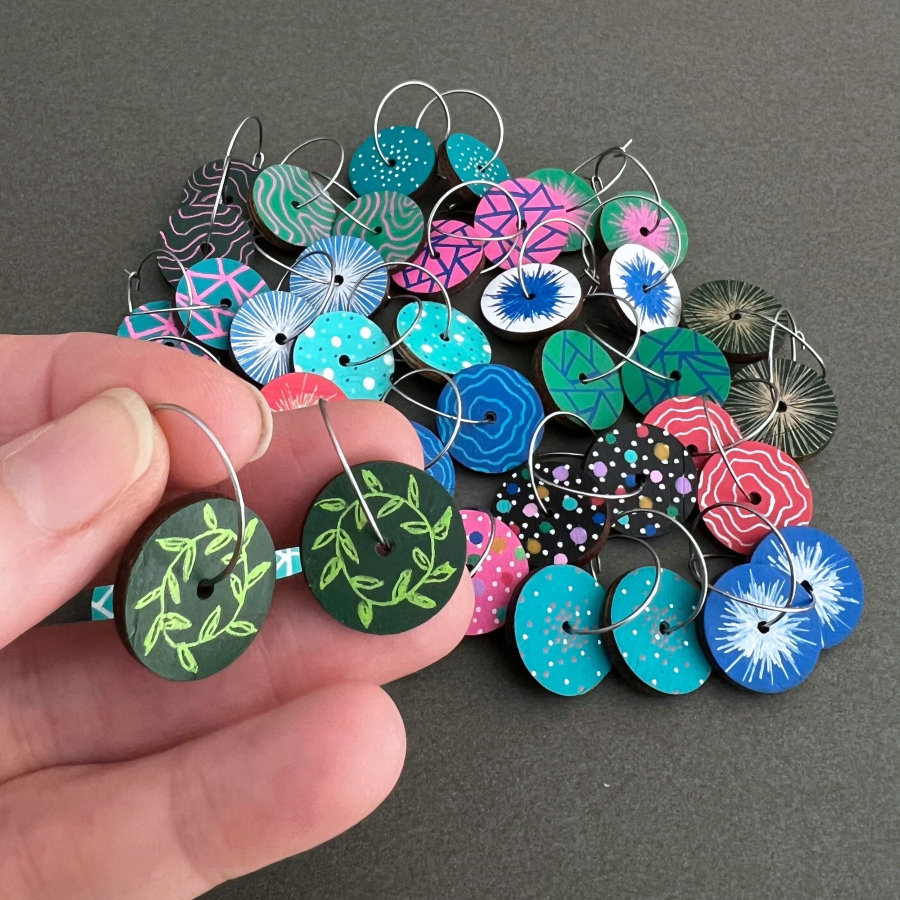 Unique Hand Painted Green Dangle Earrings