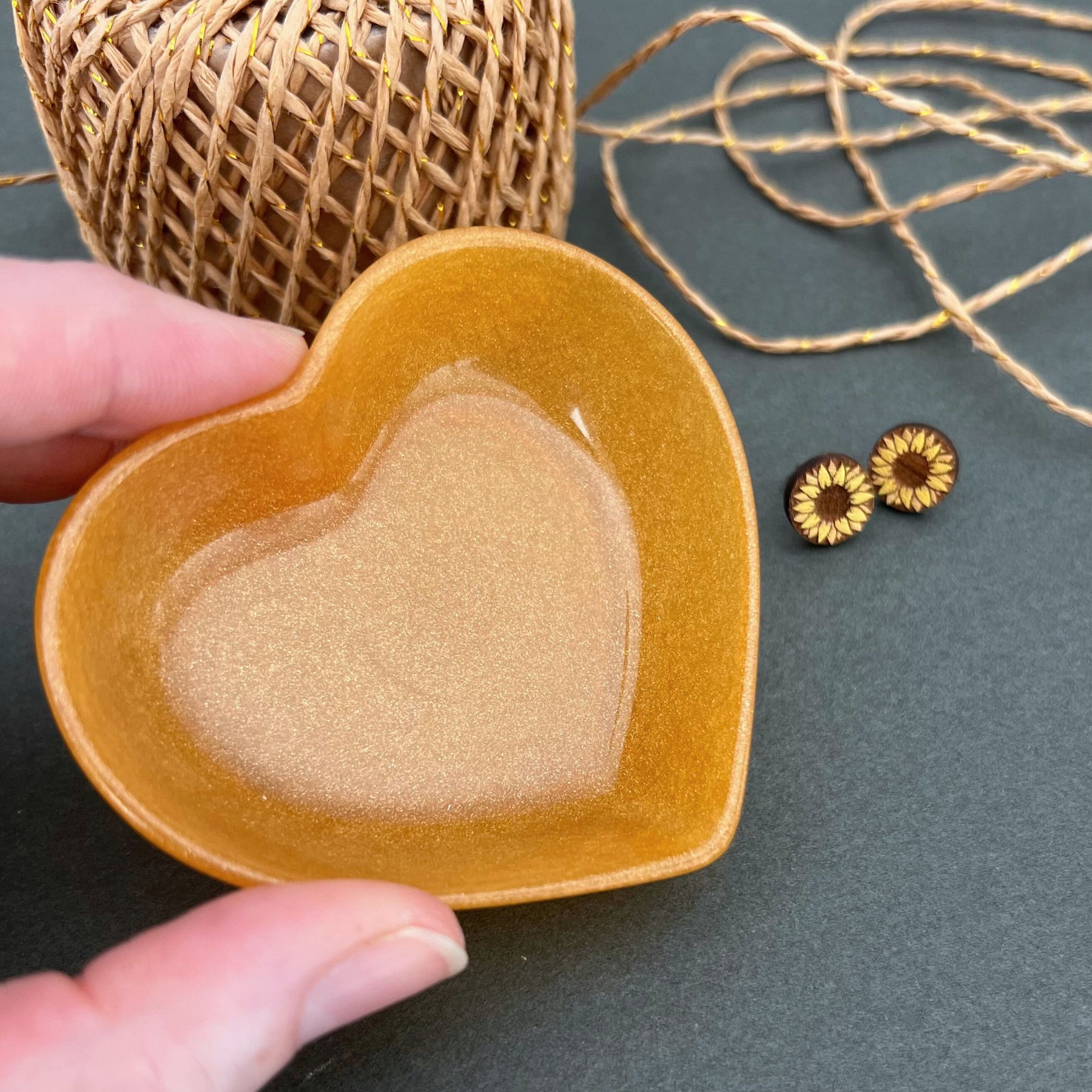 Sun flower Heart Gift Set Earrings And Trinket Dish