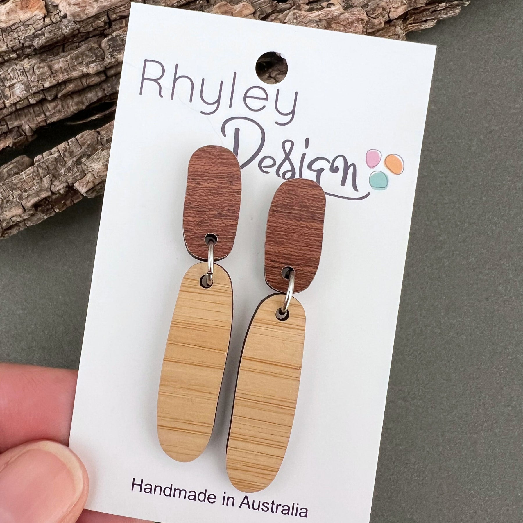 Natural Wooden Two Tone Dangle Earrings
