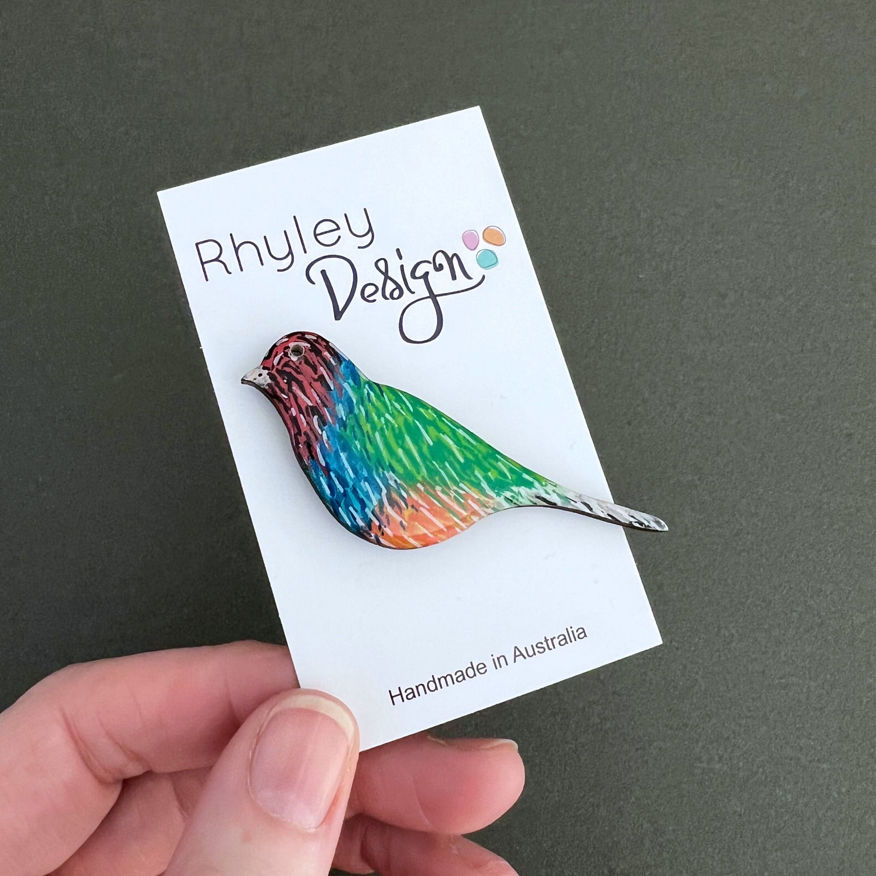 Unique Hand Painted Wooden Bird Brooch