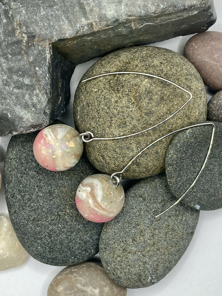 River Rocks pink drop dangle earrings | Handmade Pink Long Earrings Lightweight