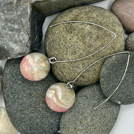 River Rocks pink drop dangle earrings | Handmade Pink Long Earrings Lightweight