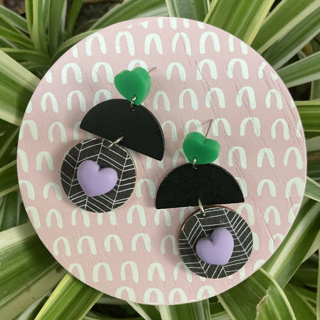 Lilac heart earrings