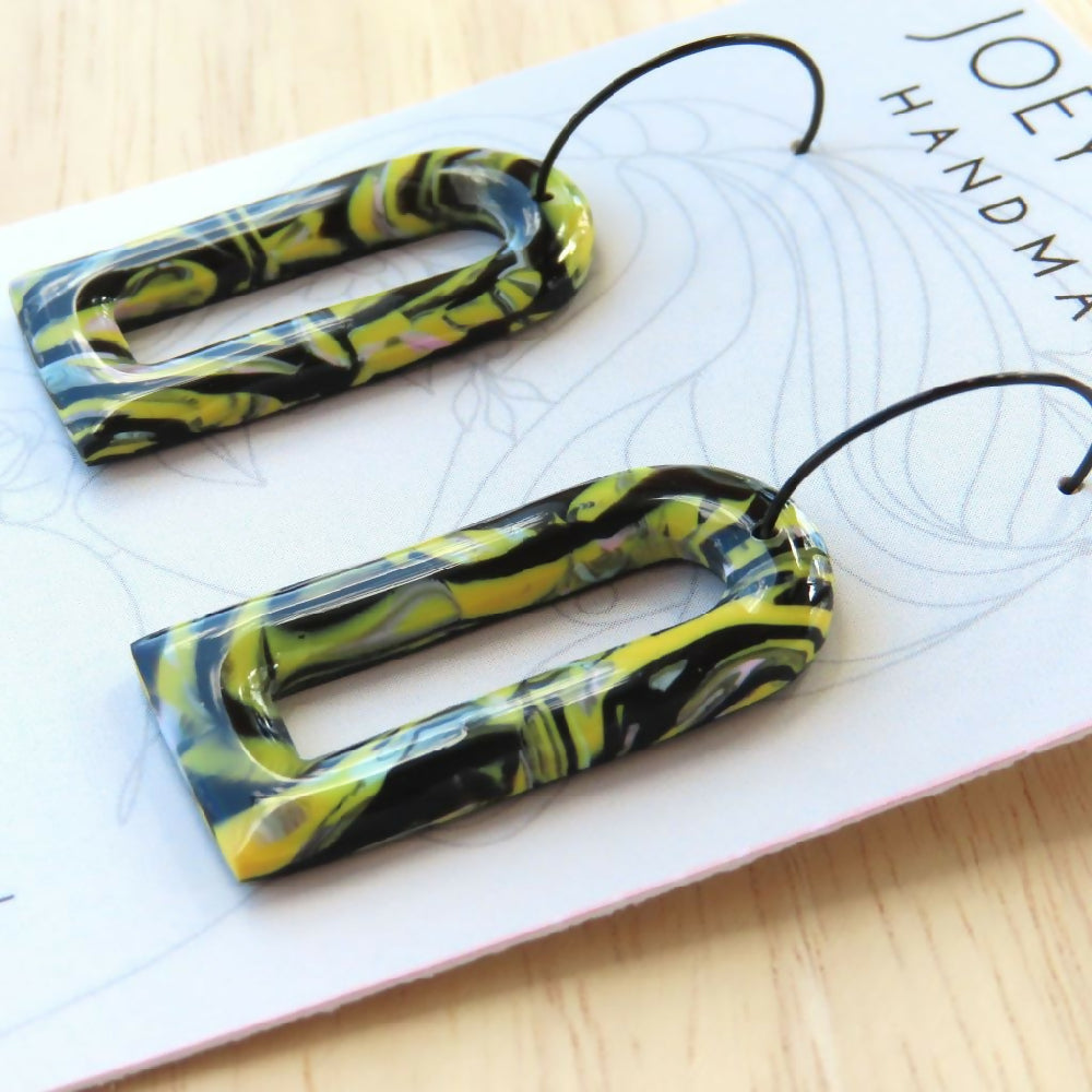 Yellow & Black Marbled Polymer Clay Earrings