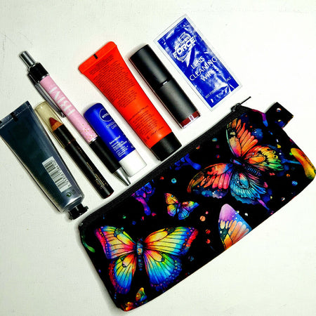 Compact pouch in Colourful Butterfly Fabric, ideal for makeup, stationery etc