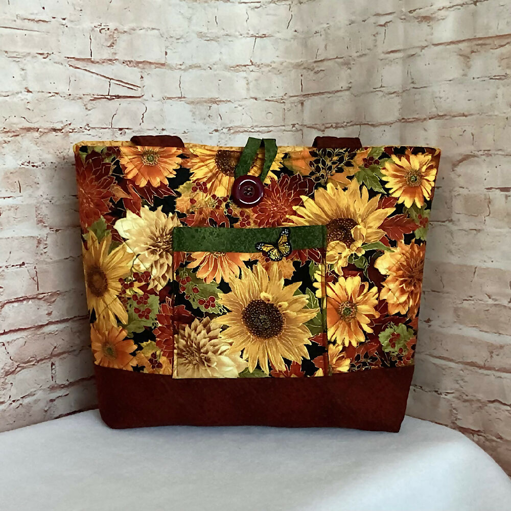 Autumn Tones Floral handbag, tote, shoulder bag for shopping, travel or craft.