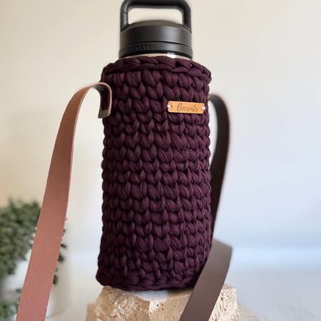 Aubergine | Purple | Water Bottle Carrier Tote | Handmade