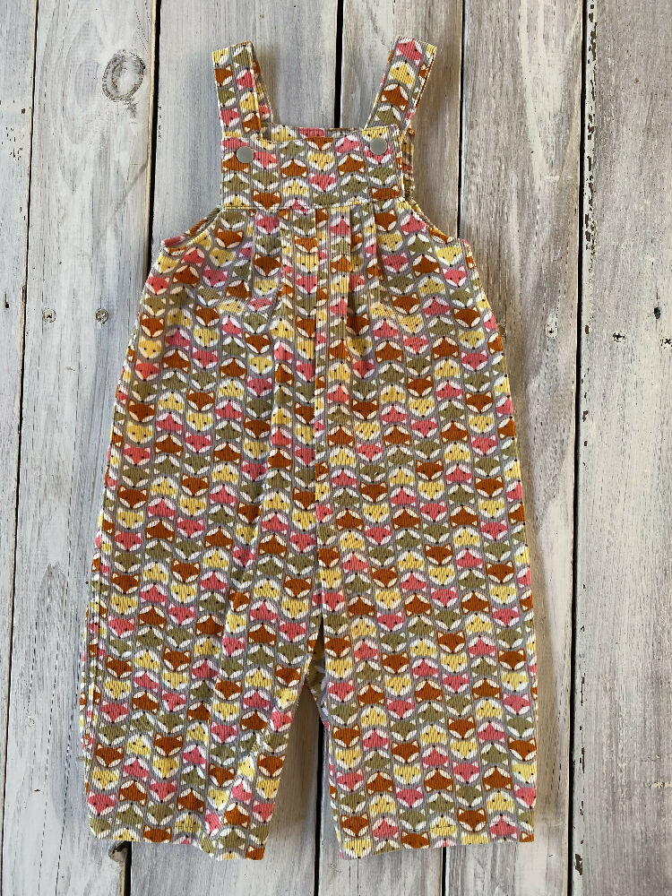 Corduroy Childs overalls foxes on grey