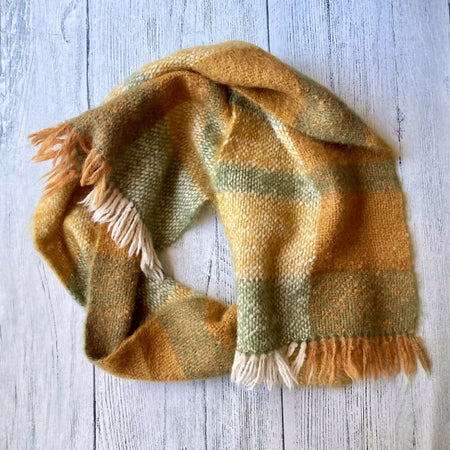 Alpaca scarf - handwoven - mustard and green