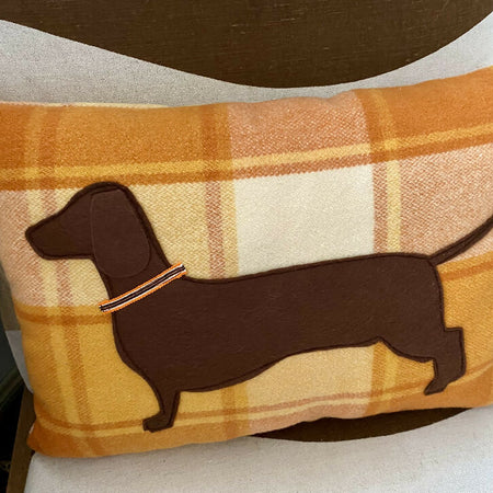 Upcycled Woollen Blanket Dachshund Cushion - Orange