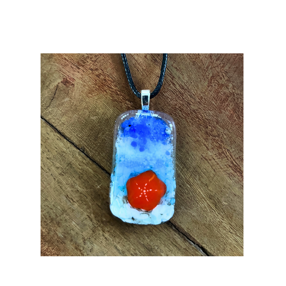 Handcrafted Fused Glass Blue Pendant Necklace