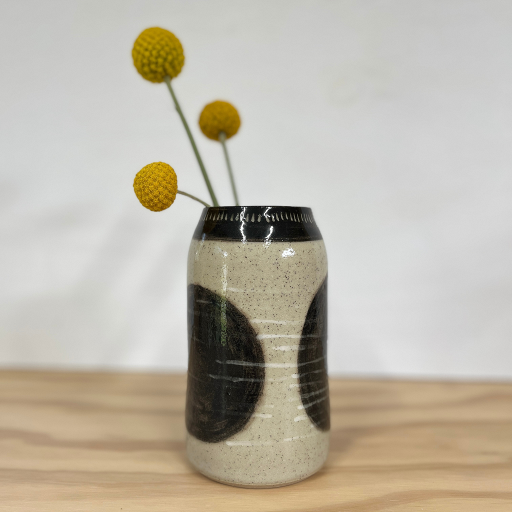 Wheel-thrown Hand-painted Ceramic Bud Vase 14cm "Circles and Lines"