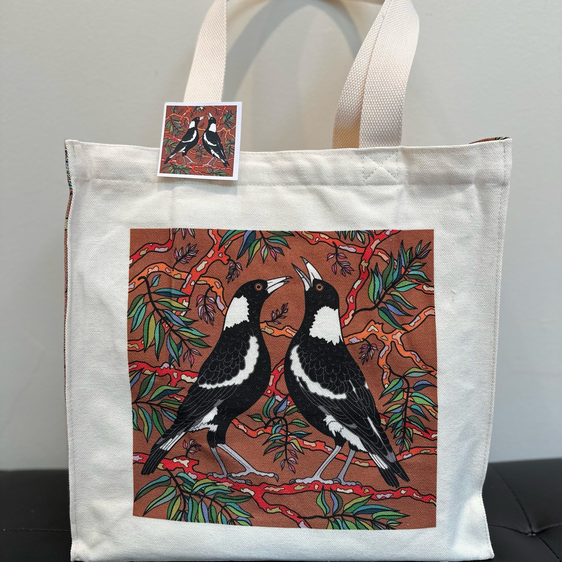 Magpies Canvas art tote bag - carry or over shoulder
