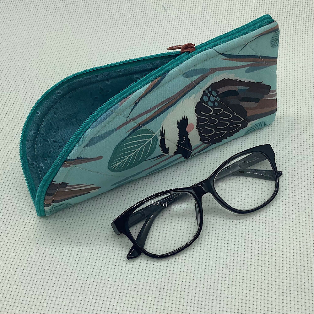 Australian Kookaburras curved top zip pouch for glasses, phones, handbag organiser, etc.
