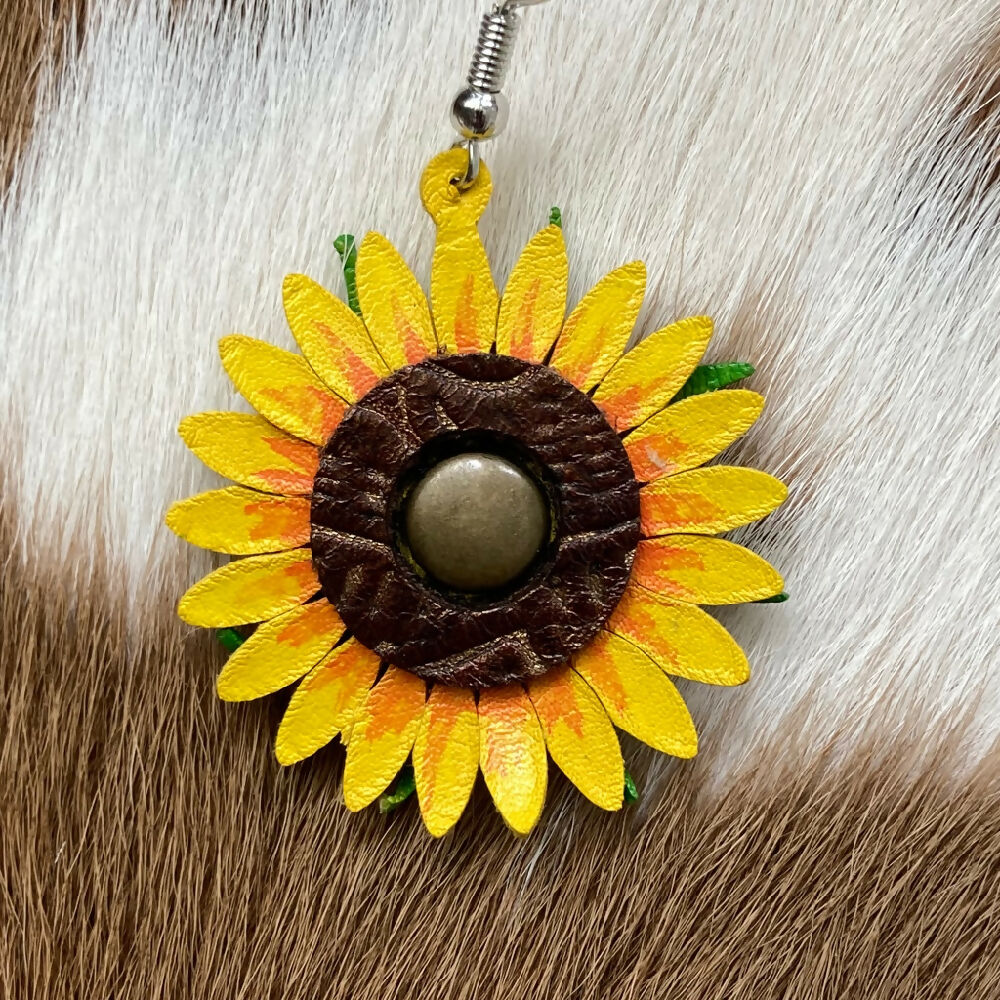 Leather Sunflower Earrings