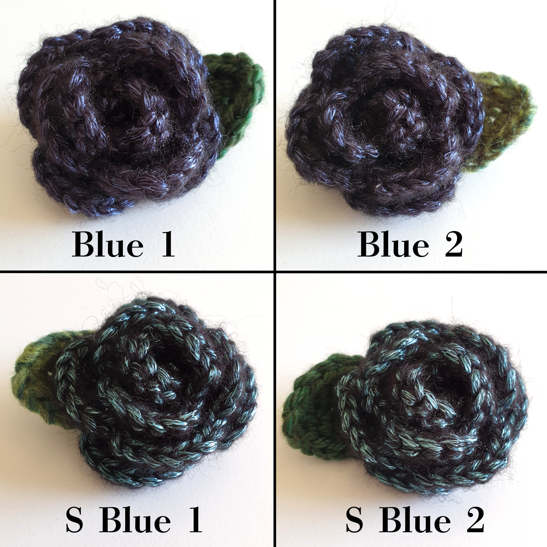 Hand Knitted Small Metallic Crochet Rose Flower + Leaf Brooch Country style - Red Gold Silver Blue Pink Rainbow Black (Type 4.3)