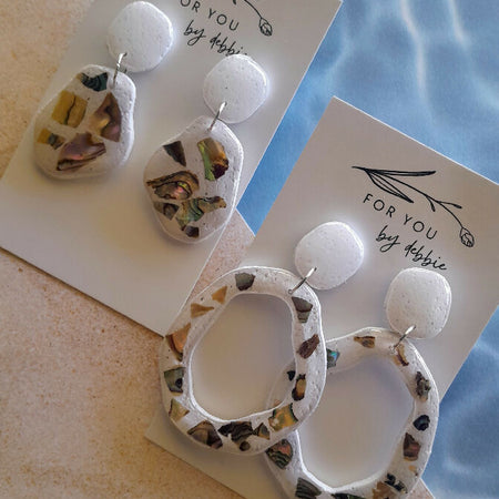 Organic sandy beach shell polymer clay earrings - hypoallergenic