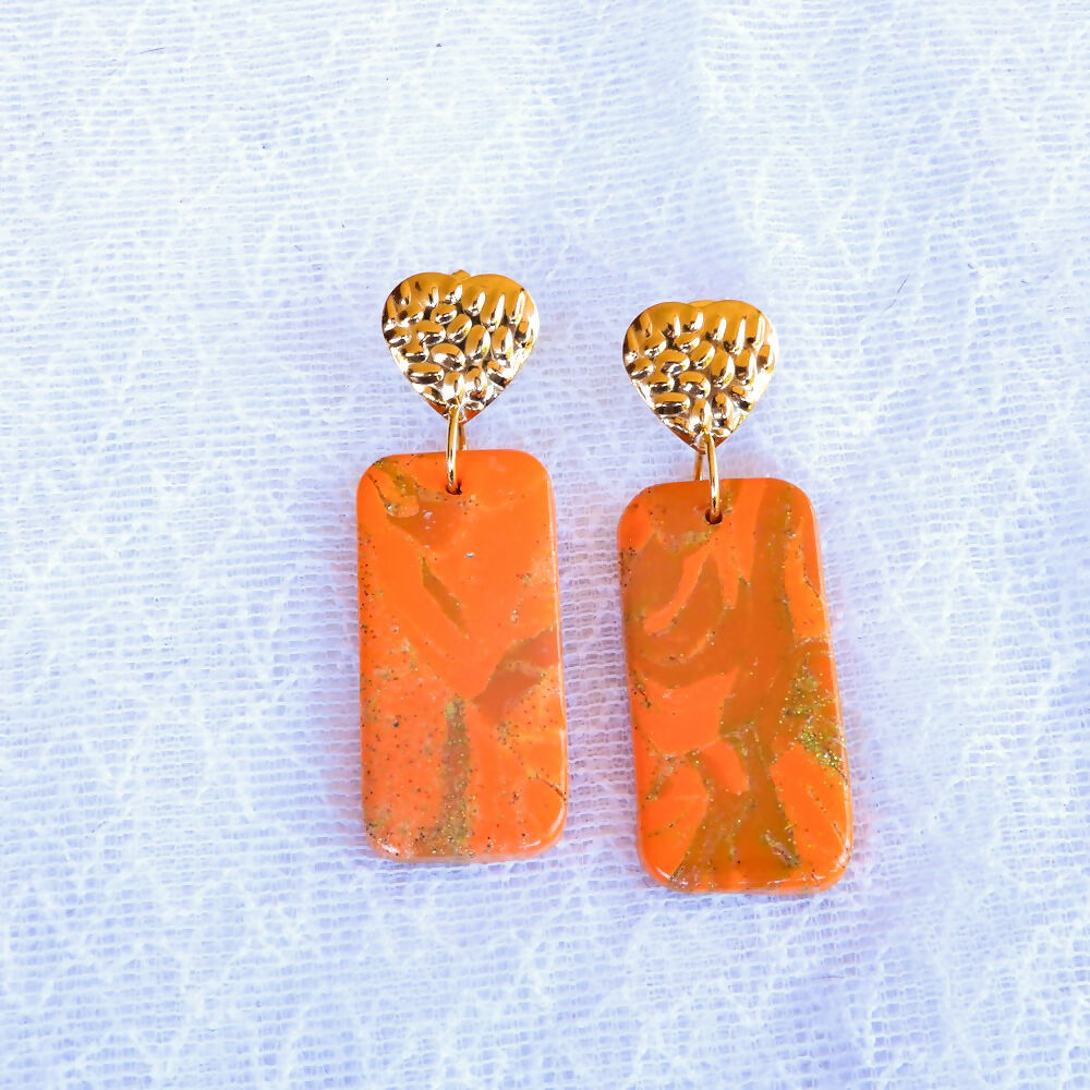 Orange & Ochre Polymer Clay Earrings "Sundown"