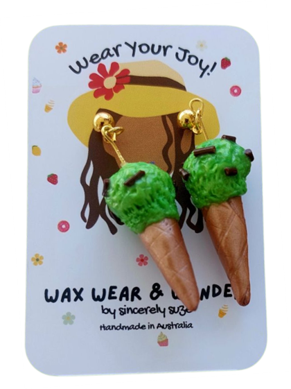 Polymer Clay Earrings - Minty Cone Drops
